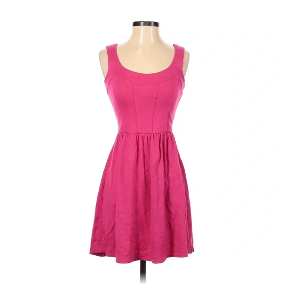 open lace back dress Hot Pink Short Sleeve Strappy Short Dress